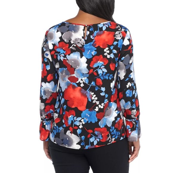 NWT Womens Plus Size 1X 2X 3X The Limited Floral Printed Bell Sleeve Blouse Top - Picture 2 of 2